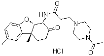 (4alpha,4abeta,9bbeta)-4-Acetyl-N-(1,2,3,4,4a,9b-hexahydro-8,9b-dimethyl-3-oxo-4-dibenzofuranyl)-1-piperazinepropanamide monohydrochloride molecular structure (CAS 58323-10-7)