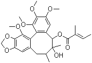 structure of CAS# 58546-55-7, Schizantherin B;Schisantherin B; Gomisin B; Wuweizi ester B; (2Z)-2-Methyl-2-butenoic acid(5S,6S,7S,13aS)-5,6,7,8-tetrahydro-6-hydroxy-1,2,3,13-tetramethoxy-6,7-dimethylbenzo[3,4]cycloocta[1,2-f][1,3]benzodioxol-5-yl ester