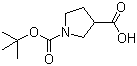 structure of CAS# 59378-75-5, 1-Boc-pyrrolidine-3-carboxylic acid;1-(tert-Butoxycarbonyl)pyrrolidine-3-carboxylic acid; Pyrrolidine-1,3-dicarboxylic acid 1-tert-butyl ester