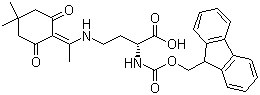 structure of CAS# 596797-14-7, (2R)-4-[[1-(4,4-Dimethyl-2,6-dioxocyclohexylidene)ethyl]amino]-2-[[(9H-fluoren-9-ylmethoxy)carbonyl]amino]butanoic acid