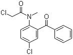 structure of CAS# 6021-21-2, N-Methyl-2'-benzoyl-2,4'-dichloroacetanilide;5-Chloro-2-(2-chloro-N-methylacetamido)benzophenone