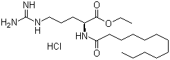 structure of CAS# 60372-77-2, Ethyl N-lauroyl-L-arginate hydrochloride;Aminat G; CytoGuard LA; Mirenat-N; Mirenat CF; N2-(1-Oxododecyl)-L-arginine ethyl ester hydrochloride