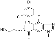 结构式 CAS# 606143-52-6, AZD 6244; 5-[(4-溴-2-氯苯基)氨基]-4-氟-N-(2-羟基乙氧基)-1-甲基-1H-苯并咪唑-6-甲酰胺