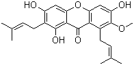 structure of CAS# 6147-11-1, Mangostin;1,3,6-Trihydroxy-7-methoxy-2,8-bis(3-methyl-2-butenyl)-9H-xanthen-9-one; Mangosteen