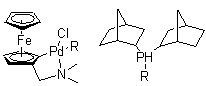 2-(Dimethylaminomethyl)ferrocen-1-yl-palladium(II) chloride dinorbornylphosphine molecular structure (CAS 614753-51-4)