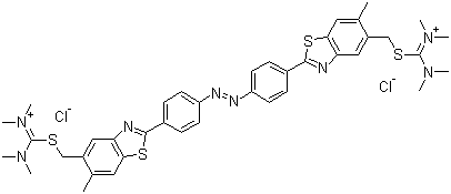 structure of CAS# 61968-76-1, Alcian Yellow;C.I. 12840; Ingrain Yellow 1; [Dimethylamino-[[2-[4-[4-[5-[(dimethylaminodimethylazaniumylidenemethyl)sulfanylmethyl]-6-methyl-1,3-benzothiazol-2-yl]phenyl]diazenylphenyl]-6-methyl-1,3-benzothiazol-5-yl]methylsulfanyl]methylidene]dimethylazanium chloride