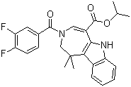 结构式 CAS# 629664-81-9, WAY 362450; 3-(3,4-二氟苯甲酰基)-1,2,3,6-四氢-1,1-二甲基氮杂卓[4,5-b]吲哚-5-甲酸 1-甲基乙基酯