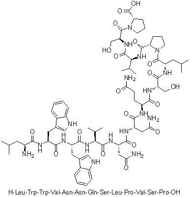 L-Leucyl-L-tryptophyl-L-tryptophyl-L-valyl-L-asparaginyl-L-asparaginyl-L-glutaminyl-L-seryl-L-leucyl-L-prolyl-L-valyl-L-seryl-L-proline molecular structure (CAS 640293-33-0)
