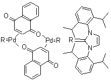 二聚[1,3-双(2,6-二异丙基苯基)咪唑-2-亚基(1,4-萘醌)钯]分子结构 (CAS 649736-75-4)