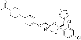 结构式 CAS# 65277-42-1, 酮康唑; 顺-1-乙酰基-4-[4-[[2-(2,4-二氯苯基)-2-(1H-咪唑-1-基甲基)-1,3-二氧戊环-4-基]甲氧基]苯基]哌嗪