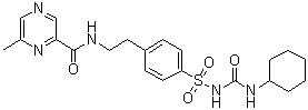 N-[2-[4-[[[(Cyclohexylamino)carbonyl]amino]sulfonyl]phenyl]ethyl]-6-methylpyrazinecarboxamide molecular structure (CAS 66375-96-0)