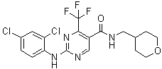 2-(2,4-Dichlorophenylamino)-4-trifluoromethylpyrimidine-5-carboxylic acid [(tetrahydropyran-4-yl)methyl]amide molecular structure (CAS 666260-75-9)