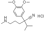 structure of CAS# 67775-97-7, 3,4-Dimethoxy-alpha-[3-(methylamino)propyl]-alpha-(1-methylethyl)benzeneacetonitrile monohydrochloride