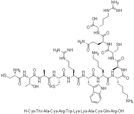 L-Cysteinyl-L-threonyl-L-alanyl-L-cysteinyl-L-arginyl-L-tryptophyl-L-lysyl-L-lysyl-L-alanyl-L-cysteinyl-L-glutaminyl-L-arginine molecular structure (CAS 678160-99-1)