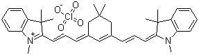 2-((E)-3-(5,5-二甲基-3-[(E)-3-(1,3,3-三甲基-1,3-二氢-2H-吲哚-2-亚基)-1-丙烯基]-2-环己烯-1-亚基)-1-丙烯基)-1,3,3-三甲基-3H-吲哚鎓高氯酸盐分子结构 (CAS 68339-63-9)