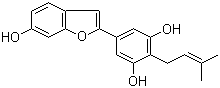 结构式 CAS# 69120-06-5, 桑辛素 C; 5-(6-羟基-2-苯并呋喃基)-2-(3-甲基-2-丁烯基)-1,3-苯二醇
