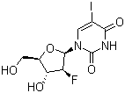 structure of CAS# 69123-98-4, Fialuridine;1-[(2R,3S,4R,5R)-3-Fluoro-4-hydroxy-5-(hydroxymethyl)oxolan-2-yl]-5-iodopyrimidine-2,4-dione