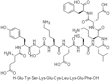 L-alpha-谷氨酰-L-酪氨酰-L-丝氨酰-L-赖氨酰-L-alpha-谷氨酰-L-半胱氨酰-L-亮氨酰-L-赖氨酰-L-alpha-谷氨酰-L-苯丙氨酸分子结构 (CAS 691880-91-8)