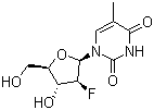 structure of CAS# 69256-17-3, 2'-Fluoro-5-methylarabinosyluracil;1-[(2R,3S,4R,5R)-3-Fluoro-4-hydroxy-5-(hydroxymethyl)oxolan-2-yl]-5-methylpyrimidine-2,4-dione