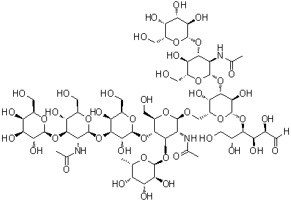 O-beta-D-Galactopyranosyl-(1→3)-O-2-(acetylamino)-2-deoxy-beta-D-glucopyranosyl-(1→3)-O-beta-D-galactopyranosyl-(1→4)-O-[6-deoxy-alpha-L-galactopyranosyl-(1→3)]-O-2-(acetylamino)-2-deoxy-beta-D-glucopyranosyl-(1→6)-O-[O-beta-D-galactopyranosyl-(1→3)-2-(acetylamino)-2-deoxy-beta-D-glucopyranosyl-(1→3)]-O-beta-D-galactopyranosyl-(1→4)-D-glucose molecular structure (CAS 692776-59-3)