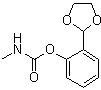 structure of CAS# 6988-21-2, Dioxacarb;2-(1,3-Dioxolane-2-yl)-phenyl N-methylcarbamate; C 8353; CIBA 8353; CIBA C 8353; Dioxacarb; Du Pont 1519; Elocron; Elocron 50WP; Elocron 8353; Famid; MCDP; Rovlinka; o-(1,3-Dioxolan-2-yl)phenyl methylcarbamate