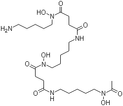 structure of CAS# 70-51-9, Deferoxamine;N'-[5-[[4-[[5-(Acetylhydroxyamino)pentyl]amino]-1,4-dioxobutyl]hydroxyamino]pentyl]-N-(5-aminopentyl)-N-hydroxysuccinamide