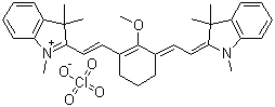 2-((E)-2-(2-Methoxy-3-[(E)-2-(1,3,3-trimethyl-1,3-dihydro-2H-indol-2-ylidene)ethylidene]-1-cyclohexen-1-yl)ethenyl)-1,3,3-trimethyl-3H-indolium perchlorate molecular structure (CAS 70446-24-1)
