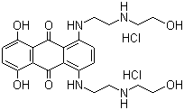 结构式 CAS# 70476-82-3, 盐酸米托蒽醌; 1,4-二羟基-5,8-双[[2-[(2-羟基乙基)氨基]乙基]氨基]-9,10-蒽醌二盐酸盐