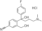 4-[4-(Dimethylamino)-1-(4-fluorophenyl)-1-hydroxybutyl]-3-(hydroxymethyl)benzonitrile hydrochloride molecular structure (CAS 717133-25-0)