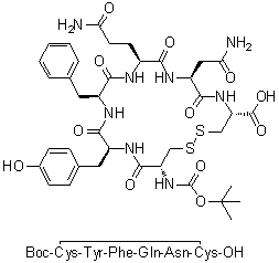 N-[叔丁氧羰基]-L-半胱氨酰-L-酪氨酰-L-苯丙氨酰-L-谷氨酰胺酰-L-天冬氨酰胺酰-L-半胱氨酸环(1→6)-二硫醚分子结构 (CAS 72287-67-3)