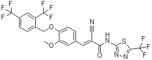 3-[4-[[2,4-Bis(trifluoromethyl)benzyl]oxy]-3-methoxyphenyl]-2-cyano-N-(5-trifluoromethyl-[1,3,4]thiadiazol-2-yl)acrylamide molecular structure (CAS 725247-18-7)
