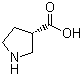 structure of CAS# 72580-53-1, (S)-Pyrrolidine-3-carboxylic acid;(3S)-3-Pyrrolidinecarboxylic acid