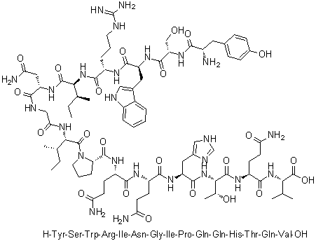 L-Tyrosyl-L-seryl-L-tryptophyl-L-arginyl-L-isoleucyl-L-asparaginylglycyl-L-isoleucyl-L-prolyl-L-glutaminyl-L-glutaminyl-L-histidyl-L-threonyl-L-glutaminyl-L-valine molecular structure (CAS 729558-94-5)