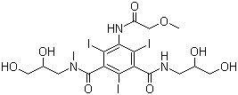 结构式 CAS# 73334-07-3, 碘普罗胺; N,N'-双(2,3-二羟丙基)-2,4,6-三碘-5-[(2-甲氧基乙酰基)氨基]-N'-甲基苯基-1,3-甲酰胺