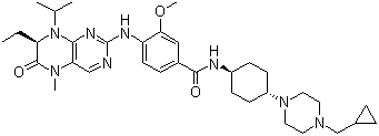 structure of CAS# 755038-65-4, Volasertib;BI 6727; N-[trans-4-[4-(Cyclopropylmethyl)-1-piperazinyl]cyclohexyl]-4-[[(7R)-7-ethyl-5,6,7,8-tetrahydro-5-methyl-8-(1-methylethyl)-6-oxo-2-pteridinyl]amino]-3-methoxybenzamide