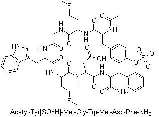 结构式 CAS# 77275-51-5, N-乙酰基-O-硫酸基-L-酪氨酰-L-蛋氨酰甘氨酰-L-色氨酰-L-蛋氨酰-L-alpha-天冬氨酰-L-苯丙氨酰胺