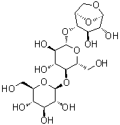 O-beta-D-吡喃葡萄糖基-(1→4)-O-beta-D-吡喃葡萄糖基-(1→4)-1,6-脱水-beta-D-吡喃葡萄糖分子结构 (CAS 78797-67-8)