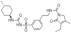 3-Ethyl-2,5-dihydro-4-methyl-N-[2-[3-[[[[(trans-4-methylcyclohexyl)amino]carbonyl]amino]sulfonyl]phenyl]ethyl]-2-oxo-1H-pyrrole-1-carboxamide molecular structure (CAS 791104-62-6)