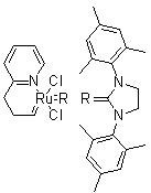 [1,3-Bis(2,4,6-trimethylphenyl)-2-imidazolidinylidene]dichloro[3-(2-pyridinyl)propylidene]ruthenium molecular structure (CAS 802912-44-3)