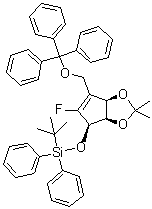 (3aR,4R,6aR)-4-[[(1,1-Dimethylethyl)diphenylsilyl]oxy]-5-fluoro-3a,6a-dihydro-2,2-dimethyl-6-[(triphenylmethoxy)methyl]-4H-cyclopenta-1,3-dioxole molecular structure (CAS 805245-41-4)