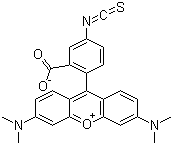 structure of CAS# 80724-19-2, Tetramethylrhodamine-5-isothiocyanate;9-(2-Carboxy-4-isothiocyanatophenyl)-3,6-bis(dimethylamino)xanthylium inner salt