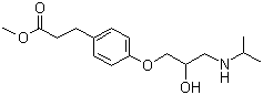 structure of CAS# 81147-92-4, Esmolol;Methyl 3-[4-(2-hydroxy-3-propan-2-ylamino-propoxy)phenyl]propanoate; Methyl 4-[2-hydoxy-3[(1-methylethyl)amino]-propoxy]benzenepropanoate; 4-[2-Hydroxy-3-[(1-methylethyl)amino]propoxy]benzenepropanoic acid methyl ester