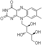 结构式 CAS# 83-88-5, 维生素 B2; 核黄素; 7,8-二甲基-10-(1'-D-核糖基)-异咯嗪