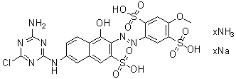 2-[[6-[(4-Amino-6-chloro-1,3,5-triazin-2-yl)amino]-1-hydroxy-3-sulfo-2-naphthalenyl]azo]-5-methoxy-1,4-benzenedisulfonic acid ammonium sodium salt molecular structure (CAS 83400-03-7)