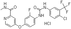 structure of CAS# 835621-07-3, Regorafenib hydrochloride;4-[4-[[[[4-Chloro-3-(trifluoromethyl)phenyl]amino]carbonyl]amino]-3-fluorophenoxy]-N-methyl-2-pyridinecarboxamide hydrochloride