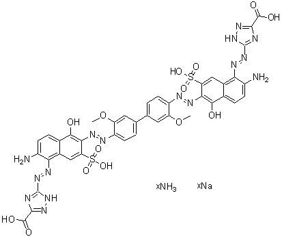 5,5'-[(3,3'-Dimethoxy[1,1'-biphenyl]-4,4'-diyl)bis[azo(2-amino-5-hydroxy-7-sulfo-6,1-naphthalenediyl)azo]]bis-1H-1,2,4-triazole-3-carboxylic acid ammonium sodium salt molecular structure (CAS 83721-51-1)