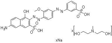 2,2'-(甲基亚胺)二乙醇 7-氨基-4-羟基-3-[[2-甲氧基-4-[(3-磺基苯基)偶氮]苯基]偶氮]-2-萘磺酸盐钠盐分子结构 (CAS 83763-69-3)