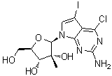 4-Chloro-5-iodo-7-(2-C-methyl-beta-D-ribofuranosyl)-7H-pyrrolo[2,3-d]pyrimidin-2-amine molecular structure (CAS 847551-58-0)