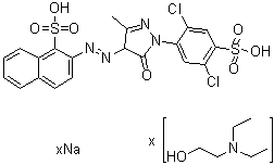 2-[[1-(2,5-Dichloro-4-sulfophenyl)-4,5-dihydro-3-methyl-5-oxo-1H-pyrazol-4-yl]azo]-1-naphthalenesulfonic acid sodium salt compd. with 2-(diethylamino)ethanol molecular structure (CAS 84930-03-0)