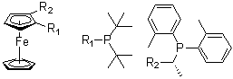 structure of CAS# 849924-76-1, Josiphos SL-J505-1;(1R)-1-[Bis(1,1-dimethylethyl)phosphino]-2-[(1R)-1-[bis(2-methylphenyl)phosphino]ethyl]ferrocene